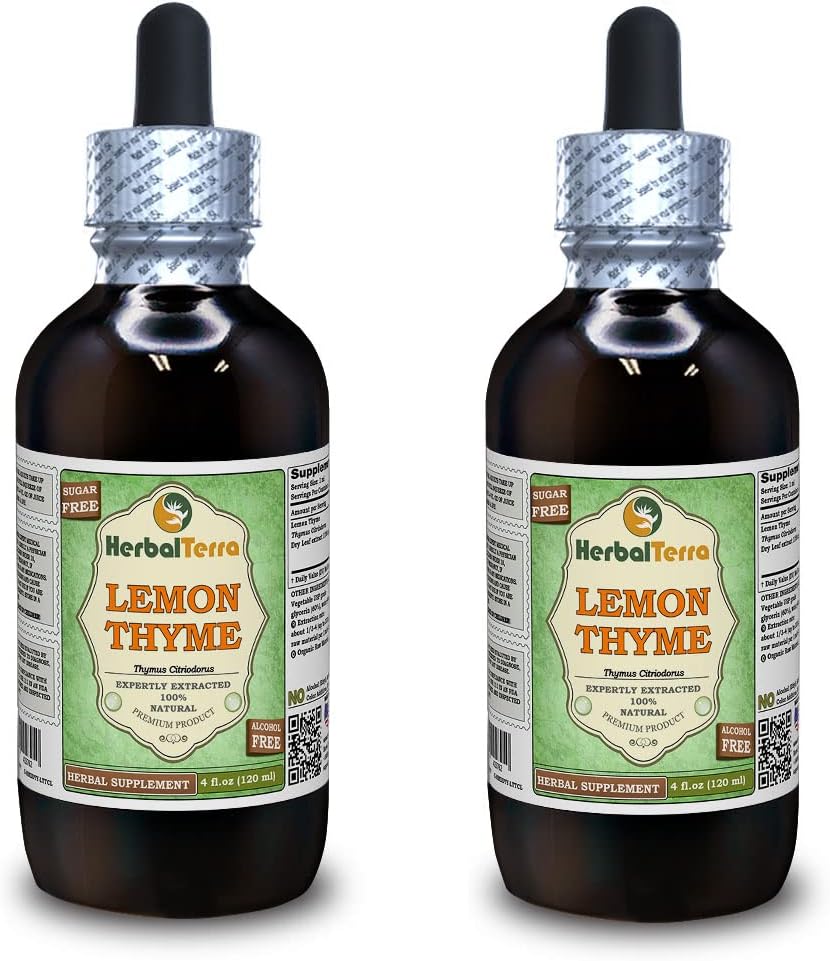 Sidrun-liivatee (Thymus x Citriodorus) glütseriit, orgaaniline kuivatatud ürdi alkoholivaba vedelik ekstrakt (Brand Name: HerbalTerra, Proudly Made in USA) 2x4 fl.oz (2x120 ml)