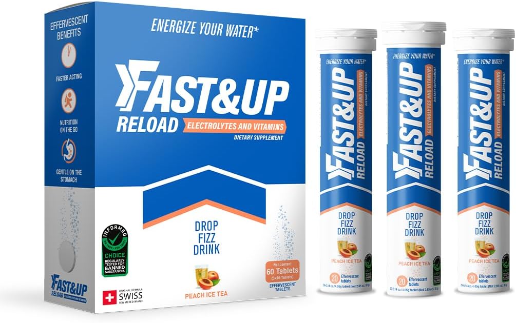 FAST&UP Reload – Instant Hydration and Electrolytes Replenishment – Saver Multipack – 60 Effervescent Tablets (Peach Ice Tea)