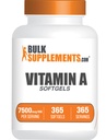 BulkSupplements.com Vitamiin A 25000 IU Softgels - A-vitamiini täiendus, nagu retinüülpalmitaat, silma ja immuunsuse toetamiseks - gluteenivaba, 1 Softgel per Serving, 365 loend (pakk 1)