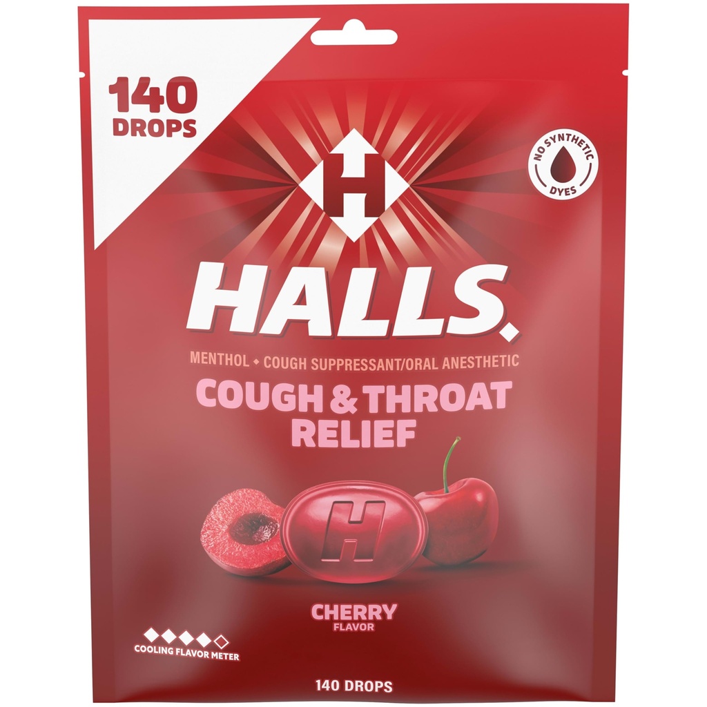 Halls Relief Cherry Cough Drops, Value Pack, 140 tilka