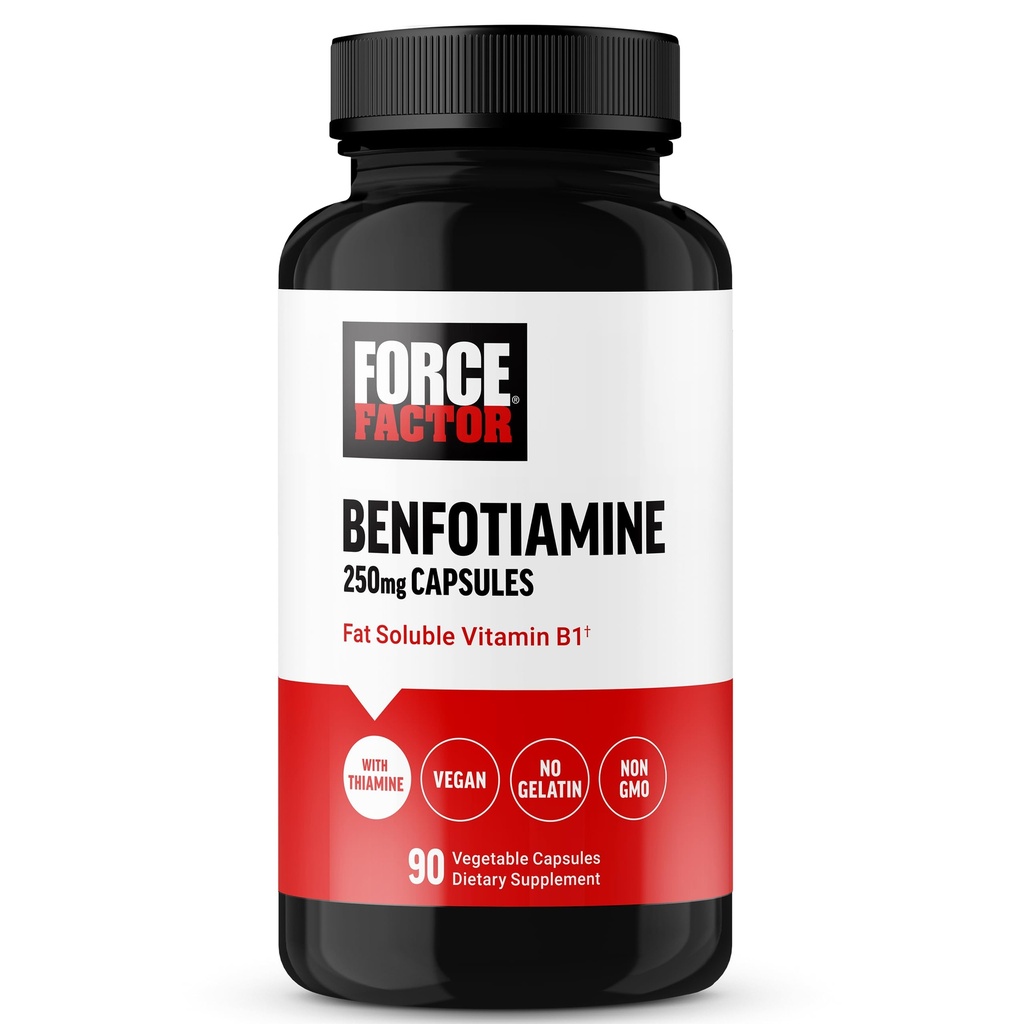 FORCE FACTOR Benfotiamiin Plus tiamiinilisand, rasva lahustuv B1-vitamiin suure imendumise jaoks, GMO-vaba, vegan, 90 köögiviljakapslit