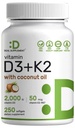 DEAL TÄIENDAV D3-vitamiin 2,000 IU + K2 MK7 50mcg Softgels | 2-in-1 Kompleks Neitsi Kookosõliga | Toetab südant, Luud, Hambaid Ja Immuunsust | Lihtne neelata