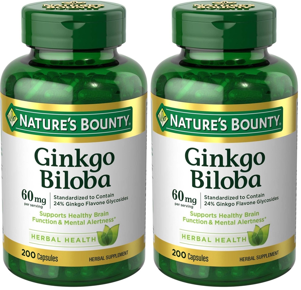 Nature's Bounty Ginkgo Biloba 60 Mg, 200 kapslit (17243) (2 pakendis)