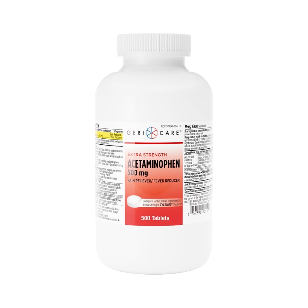 GeriCare Extra Tugevus Atsetaminofeen Valu leevendamine Palaviku vähendaja tabletid, tugevus 500 mg tablett | liiges, lihased, artriit, seljavalu leevendamine, 500 loend (pakk 1)