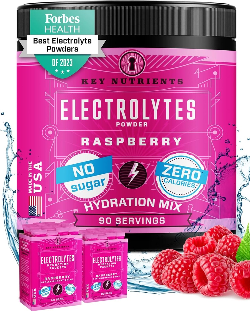 PÕHITOITMED Multivitamiini elektrolüüdid Pulber puudub suhkur - mahlane vaarika elektrolüütpulber - Hüdraadipulber - Ei Kaloreid, Gluteenivaba Keto Elektrolüütide Pulber - 90 Servings - Valmistatud USA-s