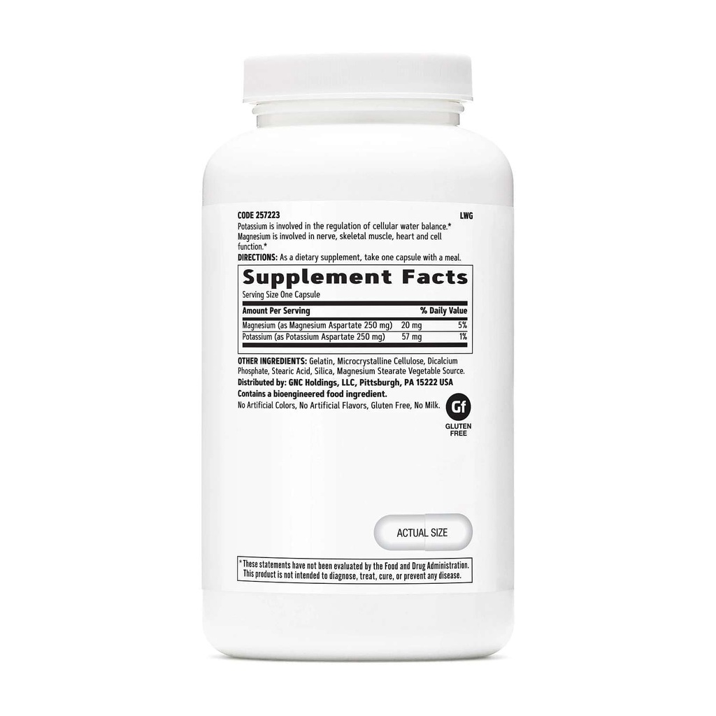 GNC kaalium ja magneesium aspartaat 250mg toidulisand, aitab reguleerida vee tasakaalu, 240 serveerimist