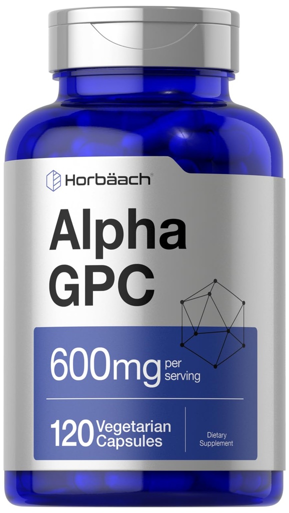 Horbäach Alpha GPC 600mg | 120 kapslit | Taimetoitlane, mitte-GMO ja gluteenivaba koliinilisand | Toetab tervislikku mälu, fookust ja selgust