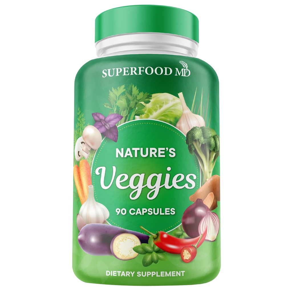 Superfood MD köögiviljade täiendus - 90 köögiviljakapslit - toetab energia taset, beetakaroteeni, vitamiine ja mineraale - sojavaba - 90 loend