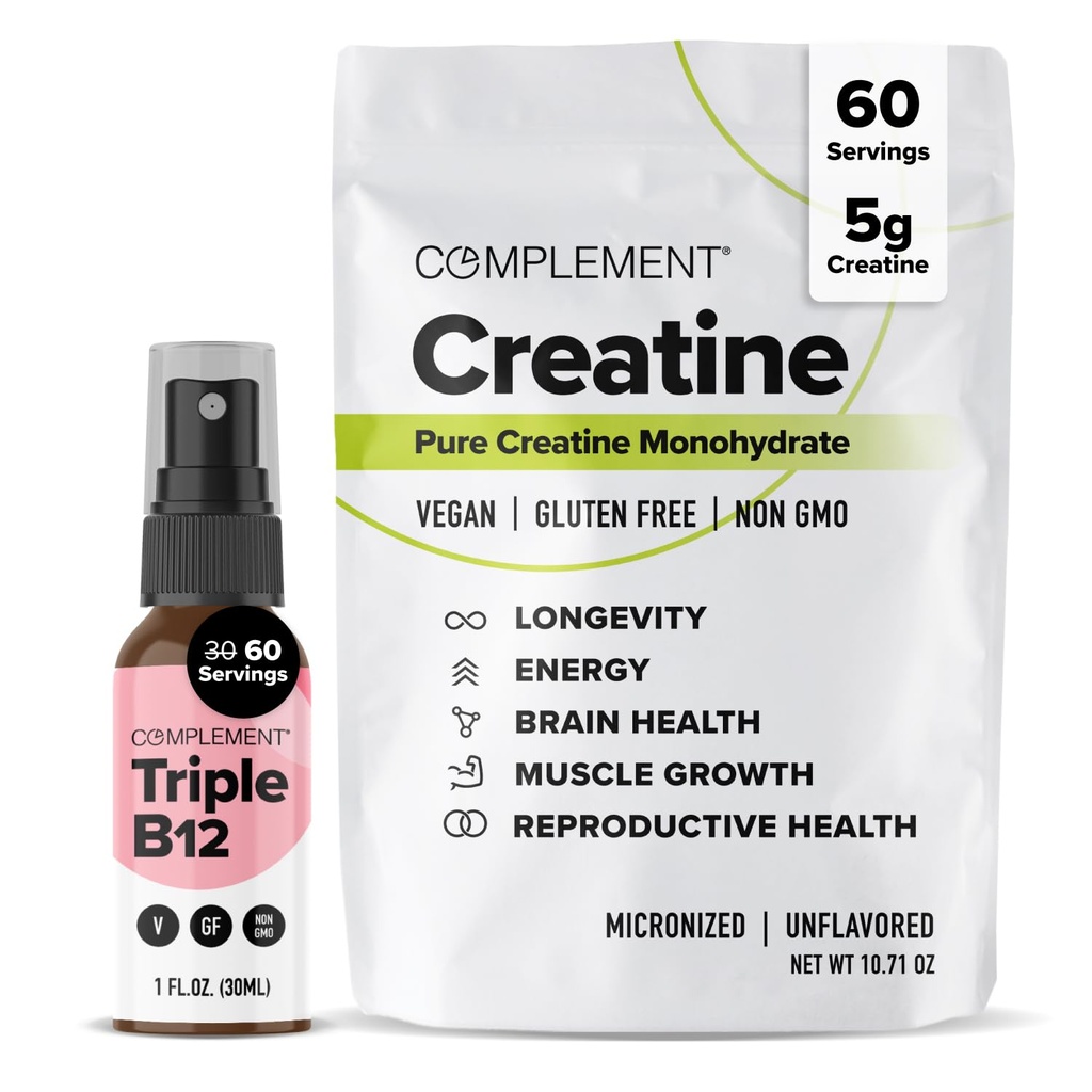 Täiendav kolmekordne B12 Spray & Kreatiin Bundle - Vegan B12 täiendamine ja lihaste jõudluse toetamine