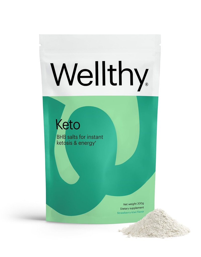 Wellthy Keto Power koos BHB sooladega kiireks ketoosiks ja energiaks, looduslik maasikakiivimaitse, 10,58 oz