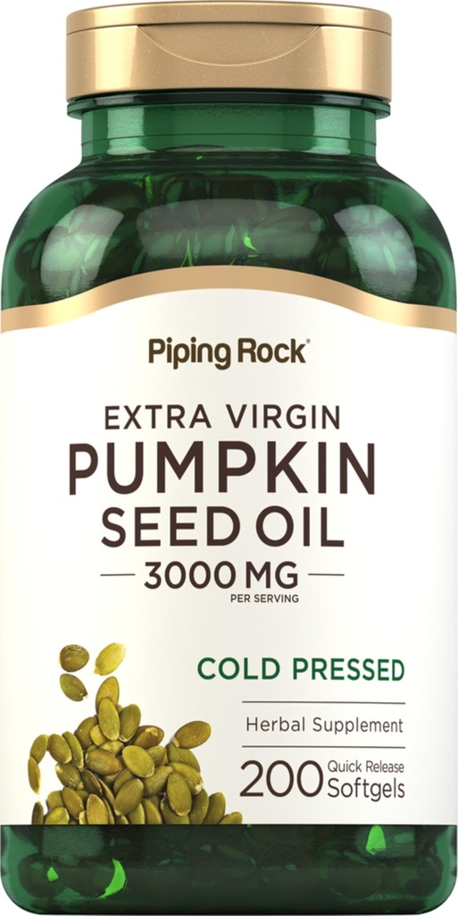 Piping Rock Pumpkin Seed Oil Softgel Kapslid | 200 Count | Cold Pressed Herbal Supplement | Extra Virgin koos Omega 6 ja 9 | Mitte-GMO, Gluteenivaba