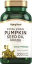 Piping Rock Pumpkin Seed Oil Softgel Kapslid | 200 Count | Cold Pressed Herbal Supplement | Extra Virgin koos Omega 6 ja 9 | Mitte-GMO, Gluteenivaba