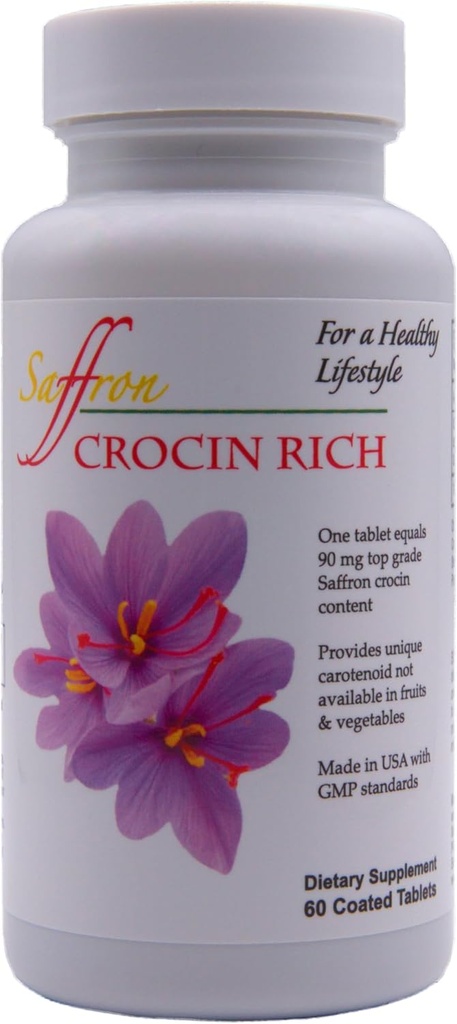 CROCIN RICH - 7, 5 mg Crocin (Key Saffron Active) + Lutein & Zeaxanthin Eye Supplement | Nägemine, makulaarne ja võrkkesta tugi | Sinise valguse ja silmade rõhu kaitse | Kliiniliselt uuritud Crocin - 60 tabletti
