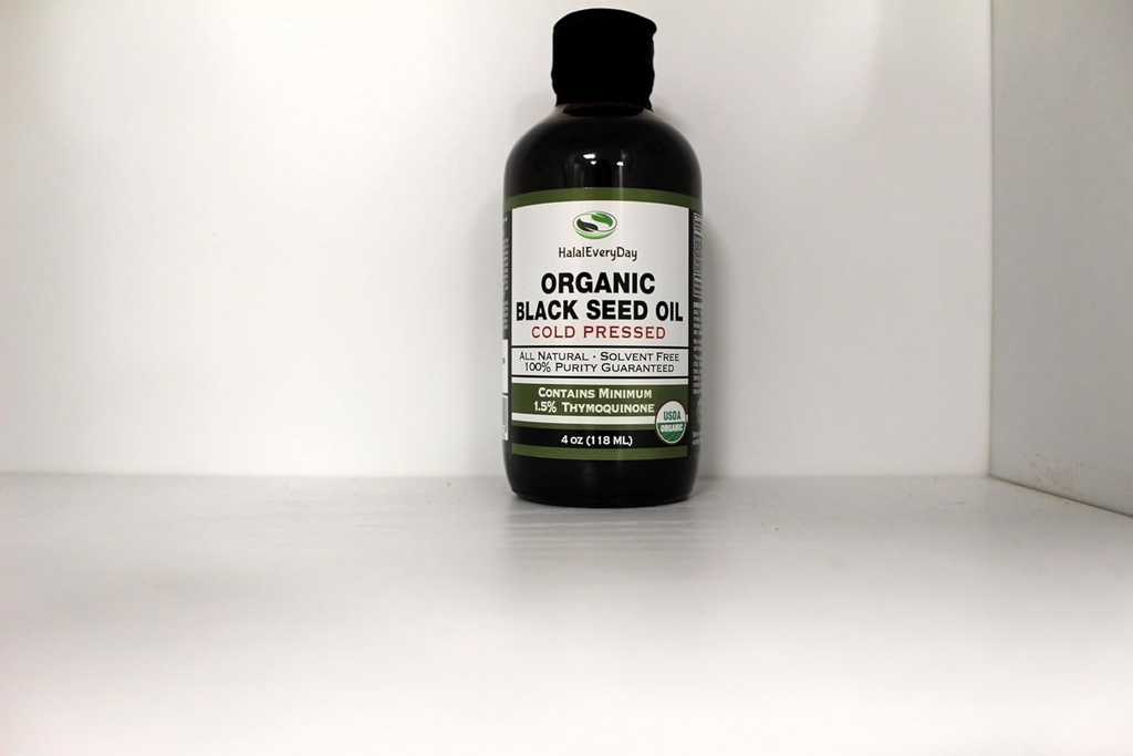 HalalEveryDay Organic Black Seed Oil - USDA sertifitseeritud külmpressitud klaasist pudel üle 1,5%