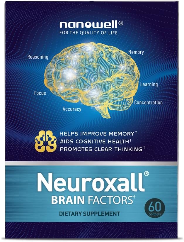 NANOWELL Neuroxall Ajufaktorid - Kognitiivne tugi vitamiiniga B6, astaksantiin, Ginkgo Biloba ekstrakt ja fosfatidüülseriin - suurendab aju tervist, mälu ja fookust - 60 Softgels