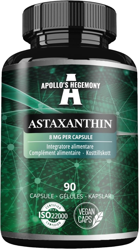 APOLLO HEGEMONY Astaksantiin 8 mg mikrovetikatest Hematococcus pluvialis - 90 vegankapslit - 3 kuud pakkumine - võimas antioksüdant - toidulisand