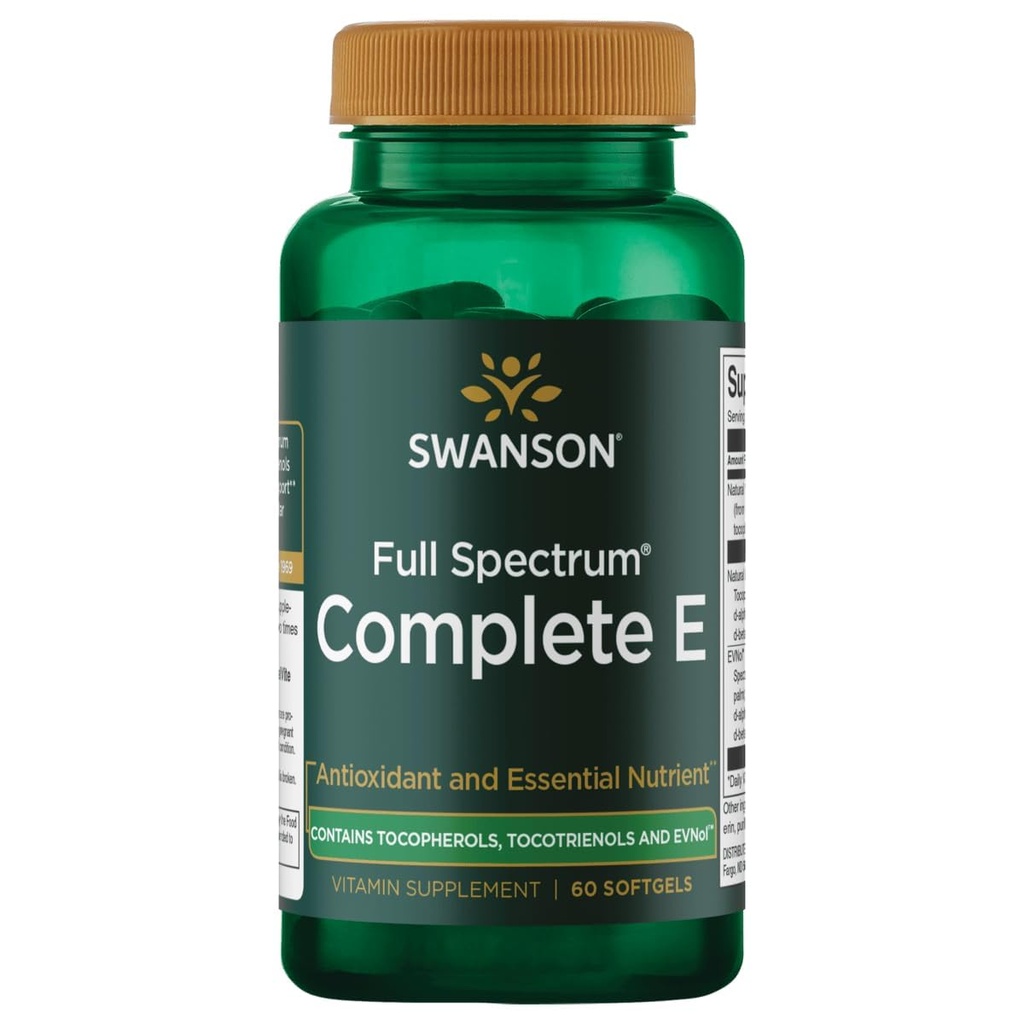 Swansoni täisspektriga E-vitamiin koos tokotrienoolidega - edendab südame tervist ja rakulist tervisetoetust - loomulik täiendus üldisele heaolule - (60 softgels)