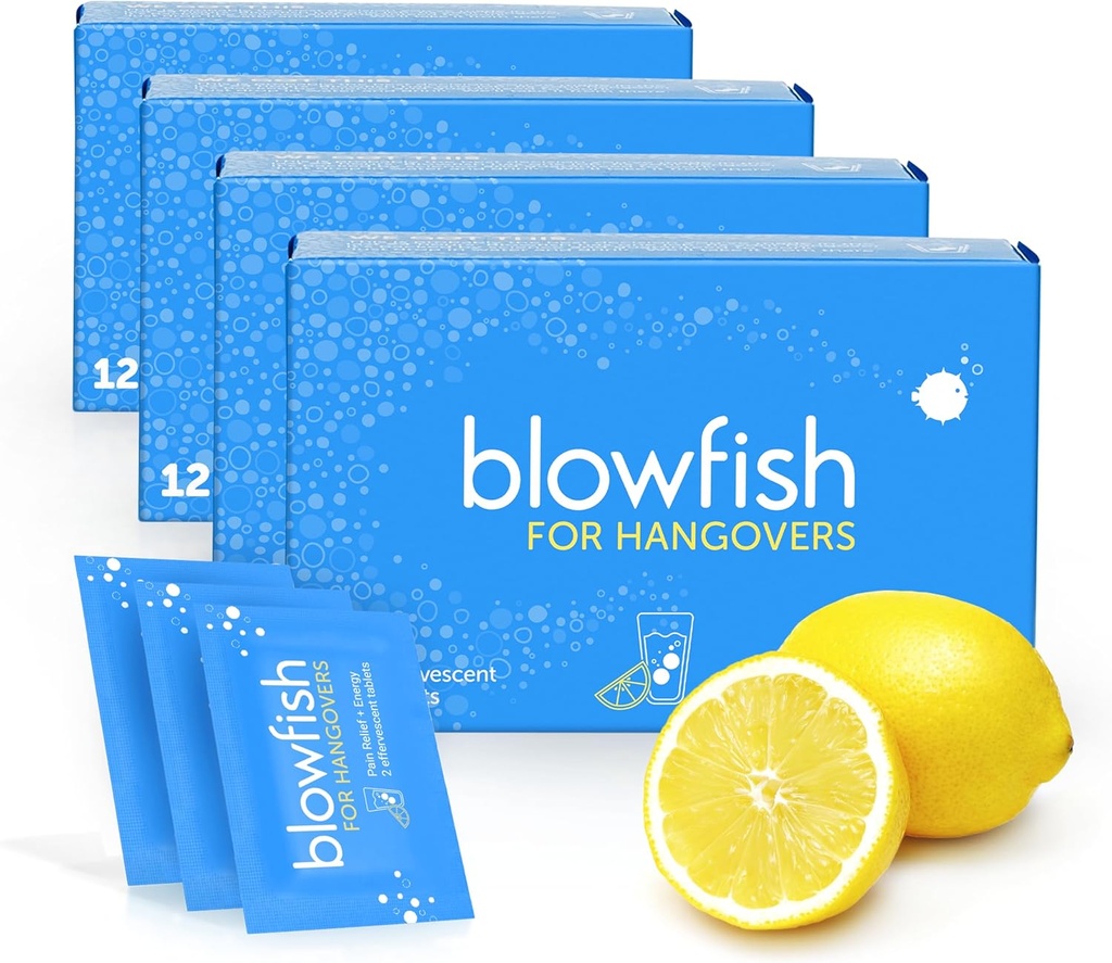 Blowfish for Hangovers | Kiire, efektiivne pohmelli leevendamine | Töötab 15 minutiga | Hüdraat, leevendab peavalu ja suurendab energiat ühes etapis (4 kasti)