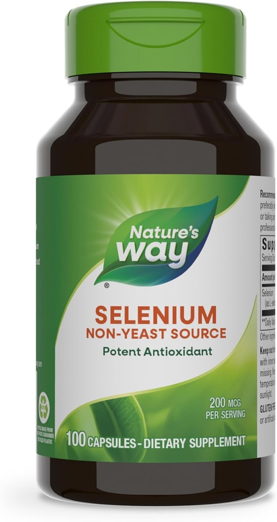 Nature's Way Selenium, mittepärmiallikas, tugev antioksüdant, 100 kapslit (pakendamine võib varieeruda)