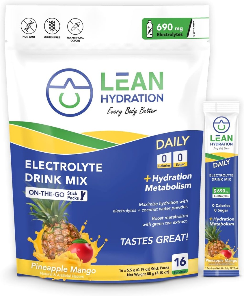 Igapäevased elektrolüütide pakendid Joogisegu | Nullkaloreid, nullsuhkrut pluss vitamiine, mineraale ja rohkem | 16 ct (Pineapple Mango)