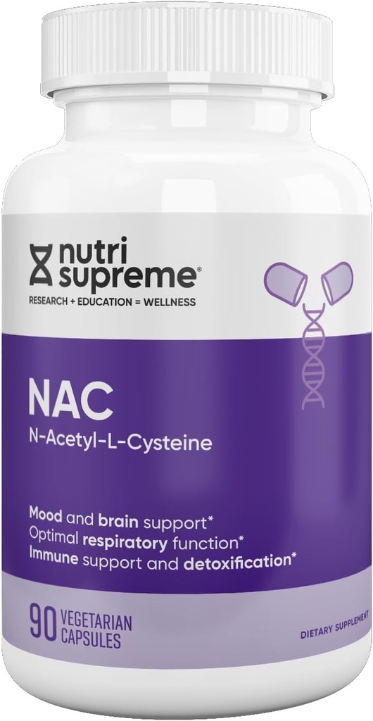 Nutri-Supreme NAC (N-atsetüül-L-tsüsteiin) 600mg toidulisandi taimetoitlased kapslid, maksatoetus, immuuntoetus
