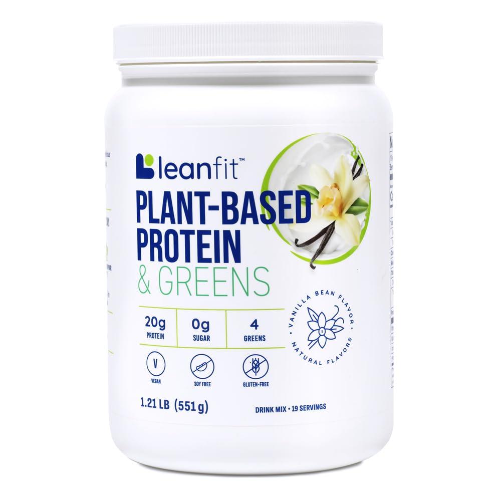 LeanFit Plant-Based Protein & Greens Natural Vanilla – 20g Taimeproteiin + 4 Lehtrohelised Per Serving – Vegan, Gluteenivaba, Sojavaba, No Sugar – 19 Servings, 1.21 Naela Tub
