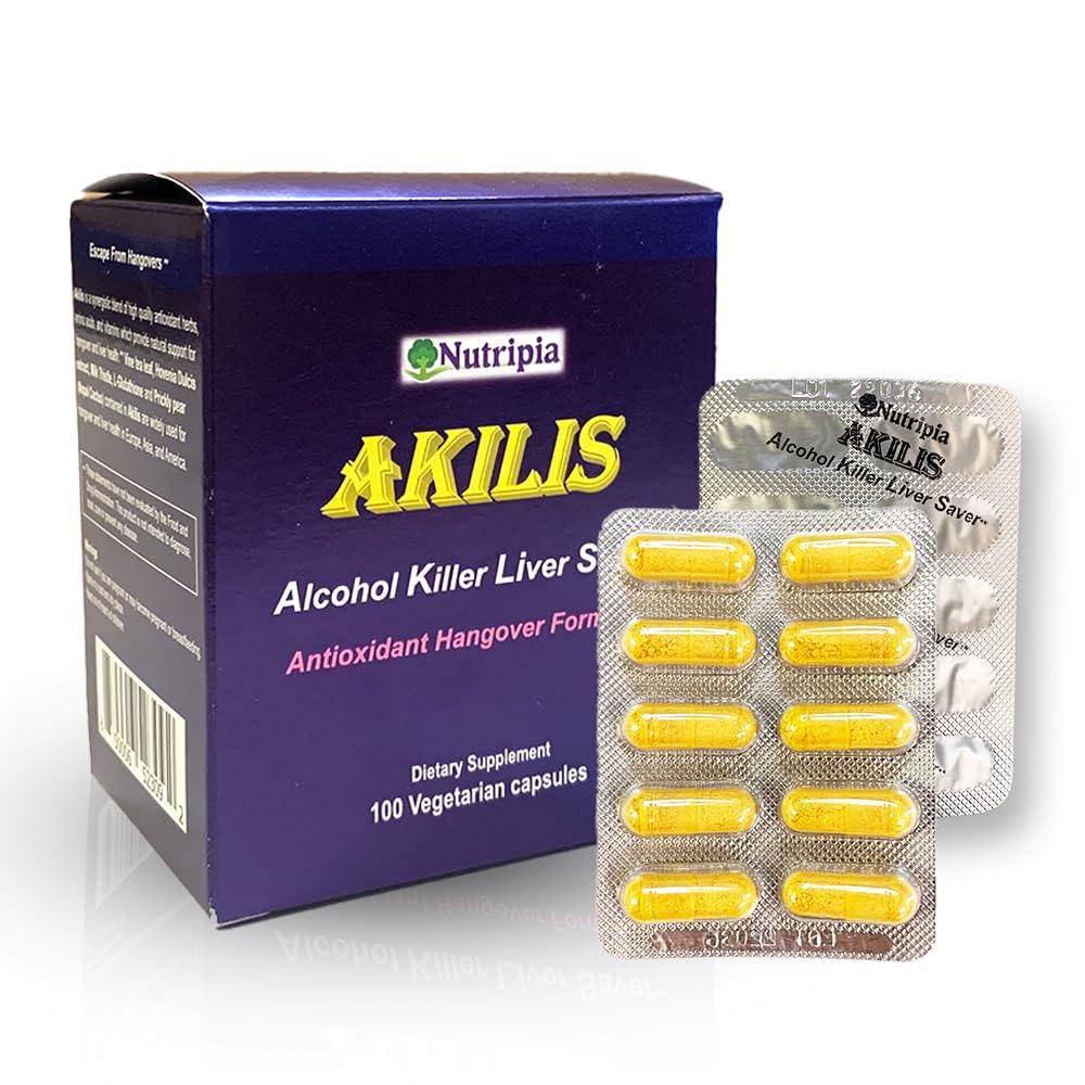 Akilis Antioksüdant Maksa tugipillid (100 Vegi Caps, 33 Doses) - suurendab taastumist pärast joomist paremate hommikute, detoxi ja remondi jaoks Hovenia Dulcis, piimaohakas, glutatioon ja 16 koostisosa
