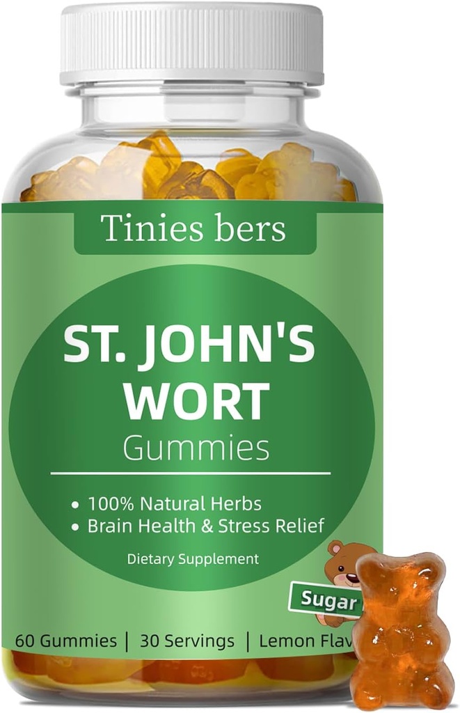 St John's Wort Gummies 500mg, Sugar Free Gummies täiskasvanutele lastele, Parimad maitsetaimed Gummies aju ja stressi leevendamiseks, Non-GMO, Gulten Free, Vegan, Pectin, 60