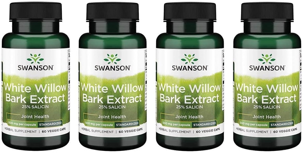 Swanson Maksimaalne tugevus Valge pajukoore ekstrakt-Edendab ühist tuge ja lihaste leevendamist-Standarditud 25% Salicin-Natural Supplement ilma kõhuärrituseta (60 Veggie Caps, 500 mg igaüks) 4 pakendit