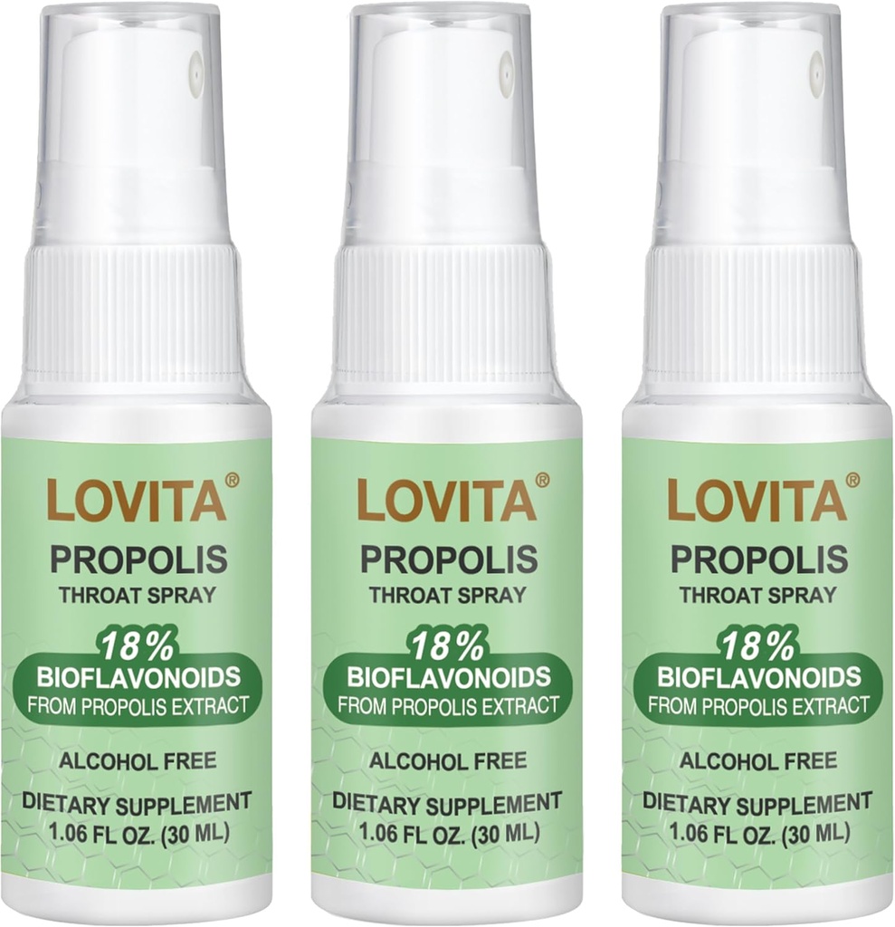 Lovita Propolis Throat Spray, Canadian Propolis Spray, High Potent 500 mg Propolis / ml koos 9: 1 kõrge kontsentraadiga, Natural Hare Throat Spray immuunsuse toetamiseks, alkoholivaba, 1 Fl Oz (3. pakk)
