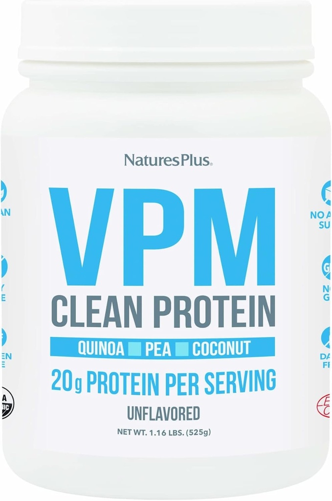 Natures Plus VPM Protein, Maitsestamata - 1,16 naela - Quinoa, Pea & Kookospähkli valk - Orgaaniline, Vegan, Soja & Gluten Free - 15 Servings