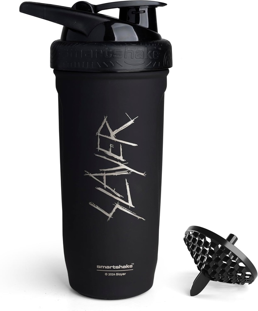 Smartshake Rockband Reforce Stainless Steel Protein Shaker Bottle - Non Isolated Gym Bottle | Metal Shaker Bottles - 900 ml | 30 oz - Leakproof Screw-on Lid - BPA Free | Slayer, Scratchy Logo