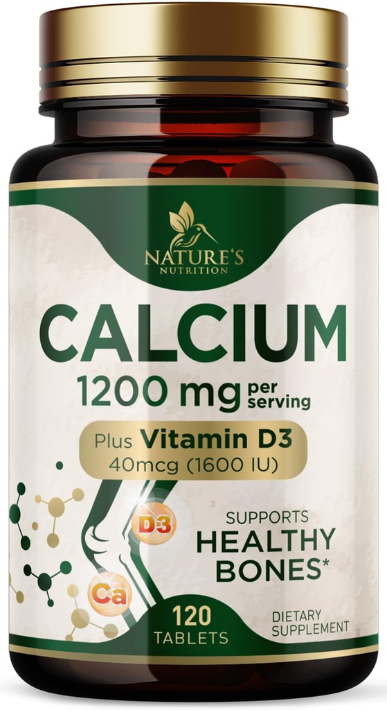 Kaltsium 1200 mg koos D3-vitamiiniga - luu tervise lisand, D-vitamiini ja kaltsiumi lisandid naistele ja meestele - luude tugevus, hambad ja immuunsuse tugi, looduse kaltsiumpillid, villitud USA-s - 120 tabletti