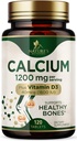 Kaltsium 1200 mg koos D3-vitamiiniga - luu tervise lisand, D-vitamiini ja kaltsiumi lisandid naistele ja meestele - luude tugevus, hambad ja immuunsuse tugi, looduse kaltsiumpillid, villitud USA-s - 120 tabletti