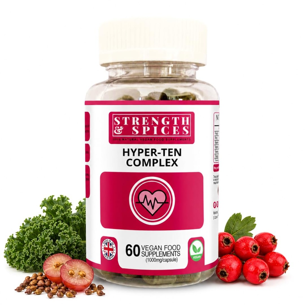 Tugevus ja vürtsid Hüpertentoetus 100% looduslik täiendus immuunsüsteemile ja südame tervisele - 15 koostisosa w Hawthorn Berry, viinamarjaseemned ja marjad - 60 Vegan UK valmistatud 1000 mg kapslid