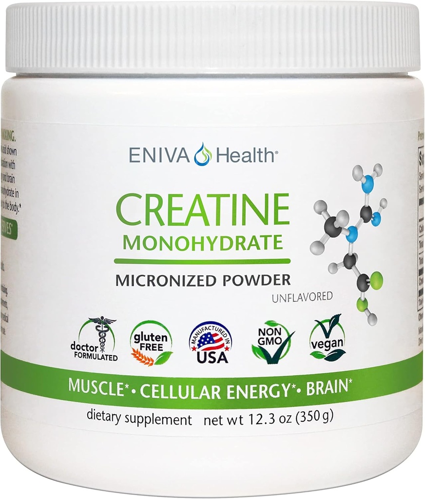 Eniva Health Kreatiin Monohüdraat Pulber , Aminohape , Mikroniseeritud Pulber , 70 Servings 5 G 12, 3 oz , lihaste tugi , lihaste kasv , rakuenergia , kognitiivne fookus , ultrapuhas , farmatseutiline klass