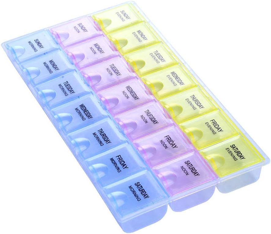 INVODA Pill Case 7 Day Weekly Pill Box with Ravim Meeldetuletus Pill Korraldaja - Hommiku keskpäev Õhtul Daily 21 Eemaldatavad osad