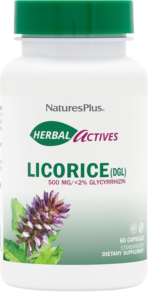 NaturesPlus taimsed toimeained Lagrits (DGL) 500 mg - 60 kapslit, pakend 4 - toetab tervislikku seedimist ja üldist heaolu - taimetoitlane, gluteenivaba - 240 kokku