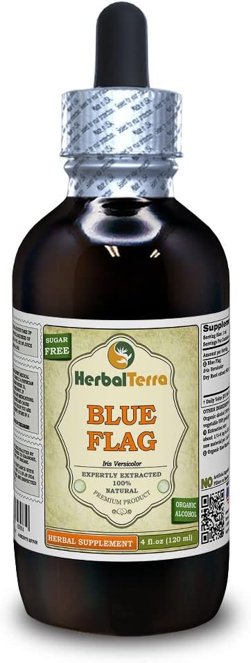 Sinise lipu (Iris Versicolor) tinktuur, orgaaniline kuivatatud juurevedelik ekstrakt (kaubanimi: HerbalTerra, Proudly Made in USA) 4 fl.oz (120 ml)