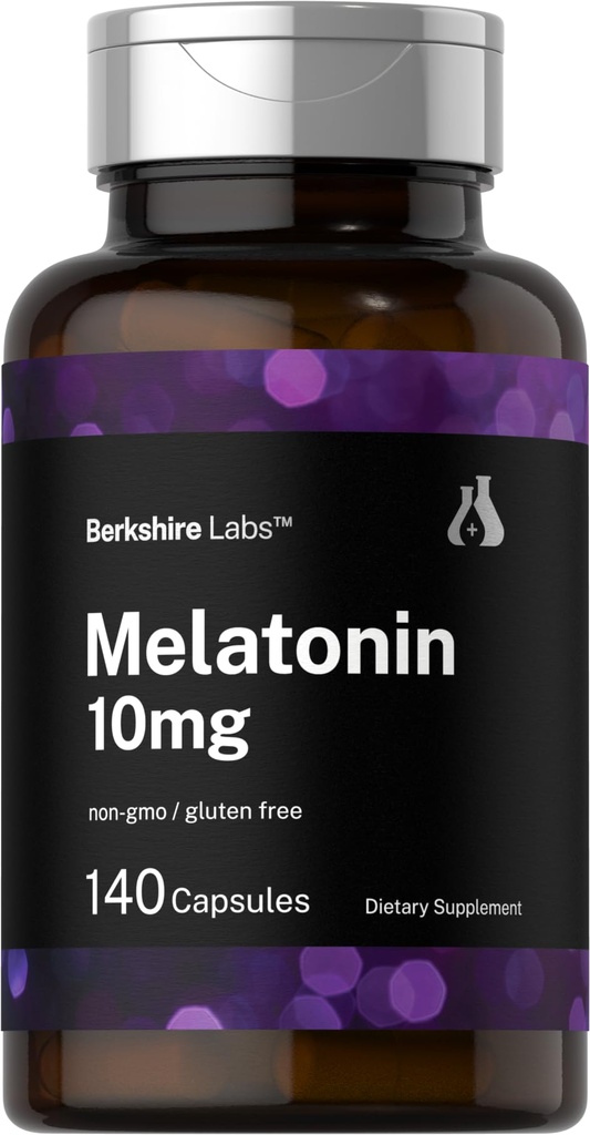 Horbäach Berkshire Labs Melatoniin 10mg | 140 Kiiresti vabastavad kapslid | Eriti tugev valem | Mitte-GMO, Gluteenivaba täiendus