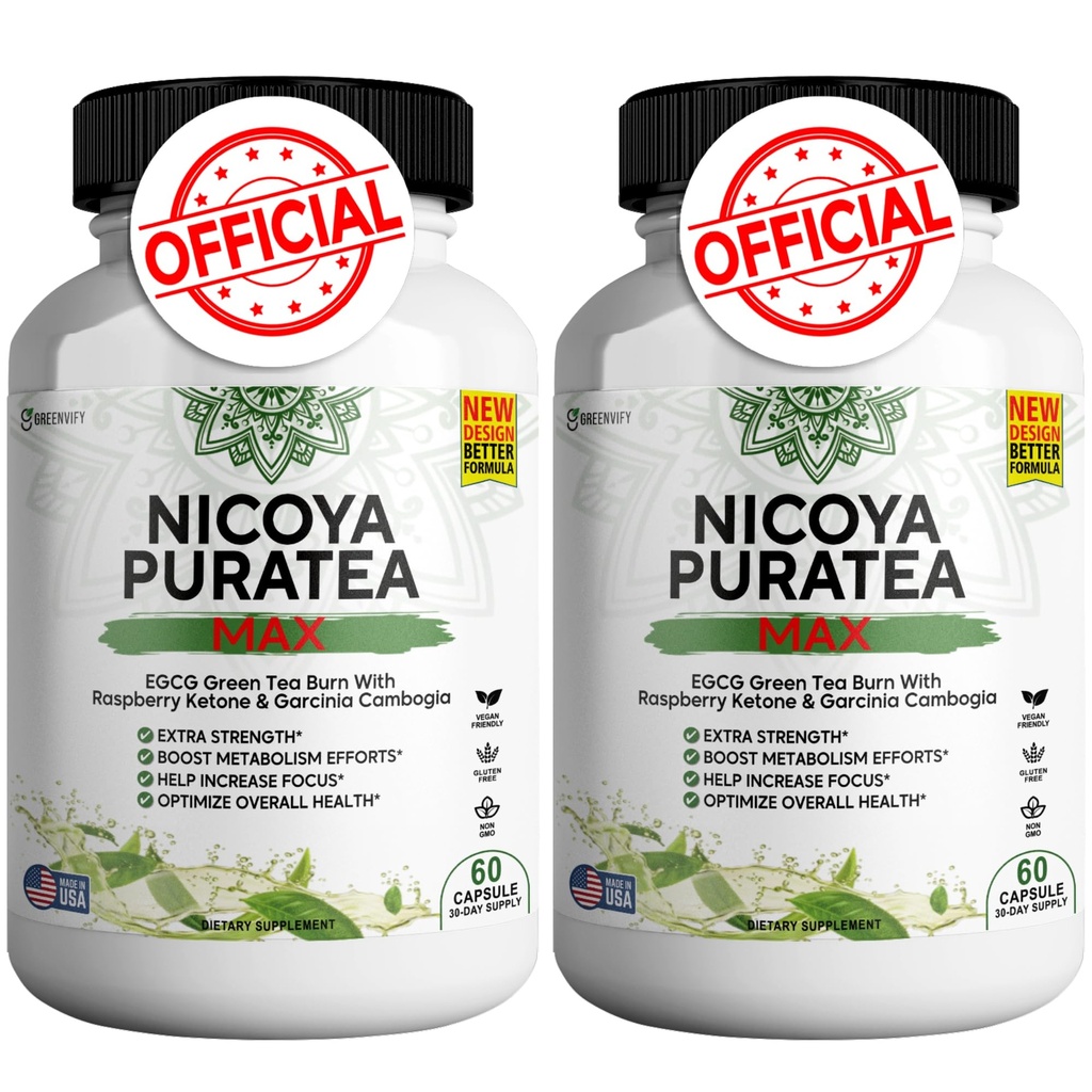 Nicoya PuraTea Max Green Tea Extract & Green Coffee Bean for Metabolism Support, Natural Energy Boost, Antioxidant-Rich Supplement – 120 kapslit