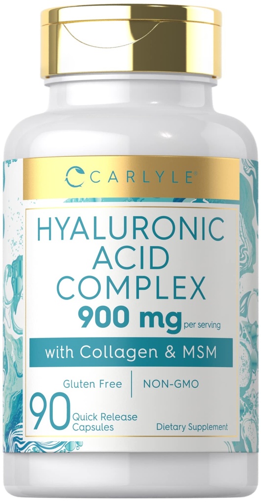 Carlyle Hüaluroonhappe kompleks 900 mg | kollageeni ja MSM-iga | 90 kapslit | Mitte-GMO, Gluteenivaba toidulisand