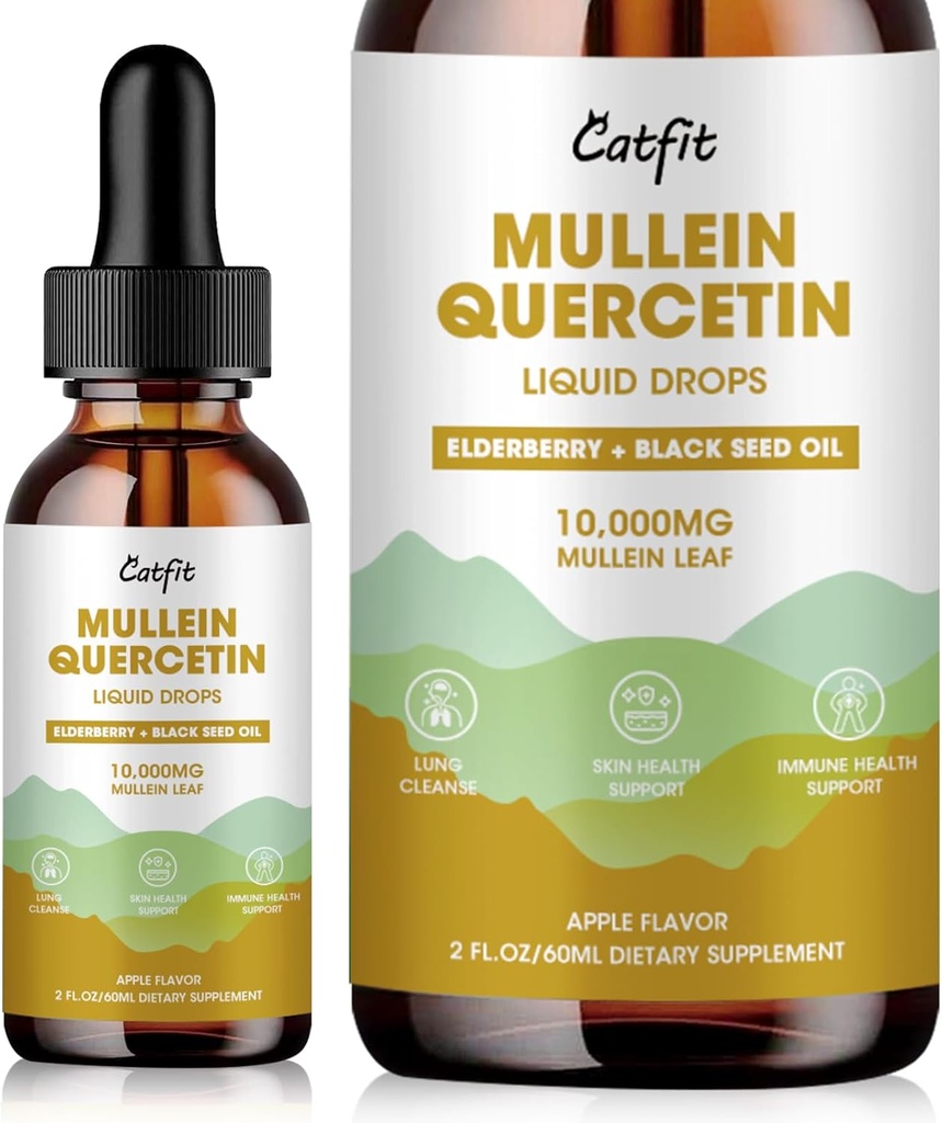 Catfit Lymphatic Drainage tilgad kopsudele - Mullein Leaf Extract Vedel täiendus - Kopsupuhastus suitsetajatele - Võimas Mullein Tinktuur immuunsuse, naha ja hingamisteede tervise toetamiseks - 1 Fl Oz