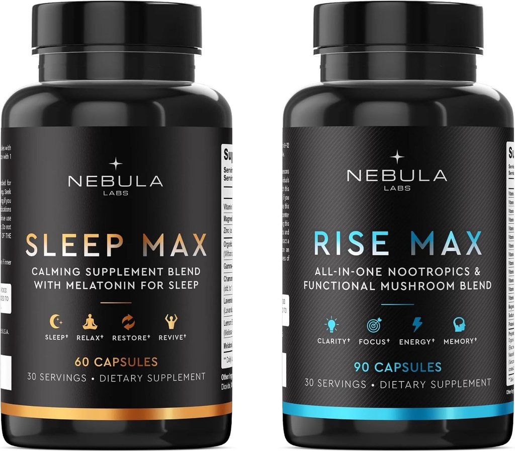 Bestseller Sleep MAX & Rise MAX Professional Bundle All-in-One Premium Nootropics & Functional Seenesegu & Calming Blend for Sleep
