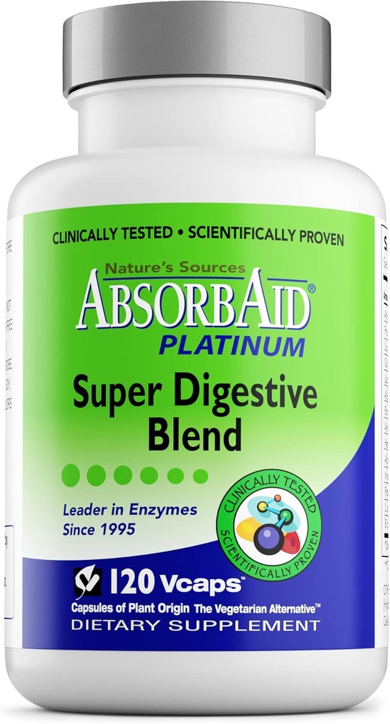 AbsorbAid Platinum Digestive Enzyme Support 120 vCaps, 12 seedetrakti ensüümi Plus 2 probiootikumid maksimaalseks leevenduseks