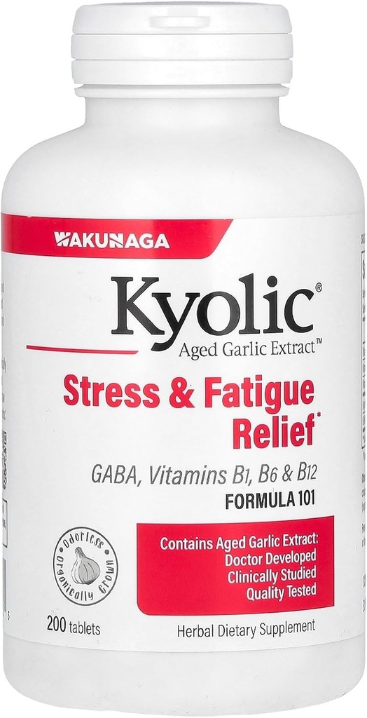 Kyolic Aged Küüslaugu ekstrakt vormel 101, Stress ja väsimus Relief, 200 tabletti.