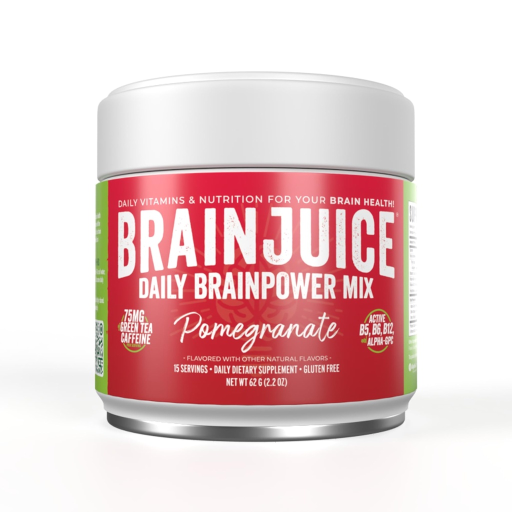 BrainJuice Nootropics Brain Support Supplement, Gluteenivaba pulber energia ja fookuse jaoks, joogisegu L Theanine'iga, Alpha GPC, vitamiin B, orgaaniline roheline tee ekstrakt (Pomegranaat)