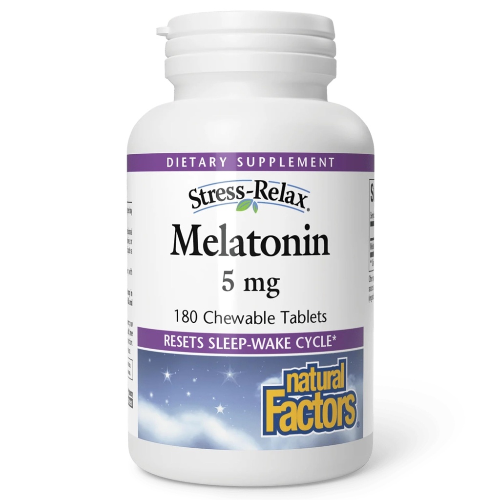 Stress-Relax melatoniin 5 mg looduslike tegurite, Natural Sleep Aid, lähtestab une-Wake tsükli, 180 närimistabletid (180 portsjonit), piparmündi maitse