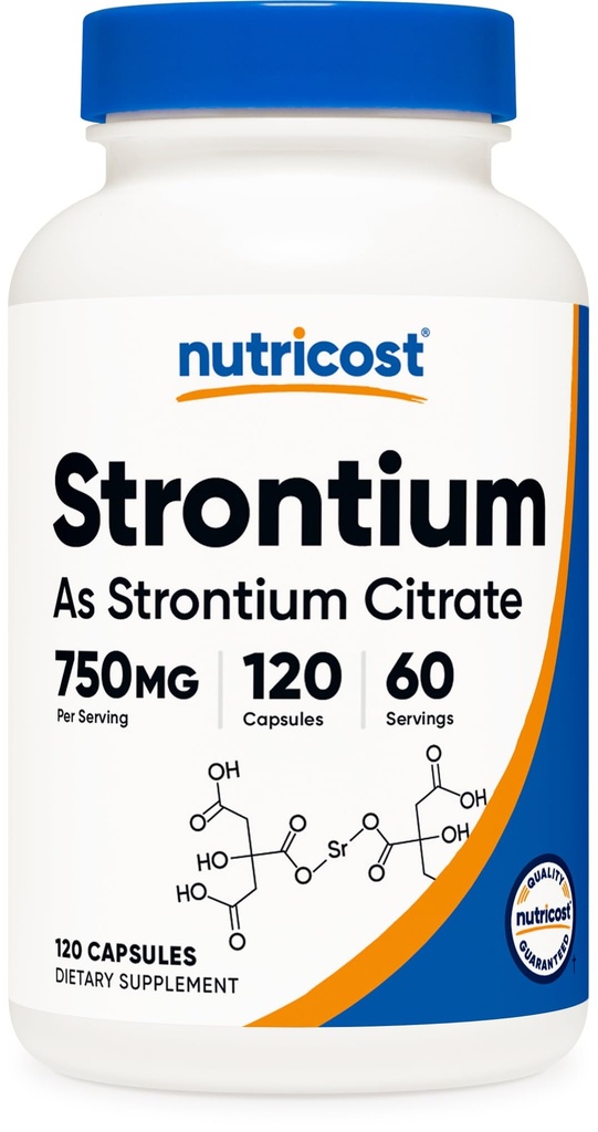 Nutricost strontsiumkapslid 750 mg, 120 kapslit - taimetoitlane, mitte-GMO, Gluteenivaba