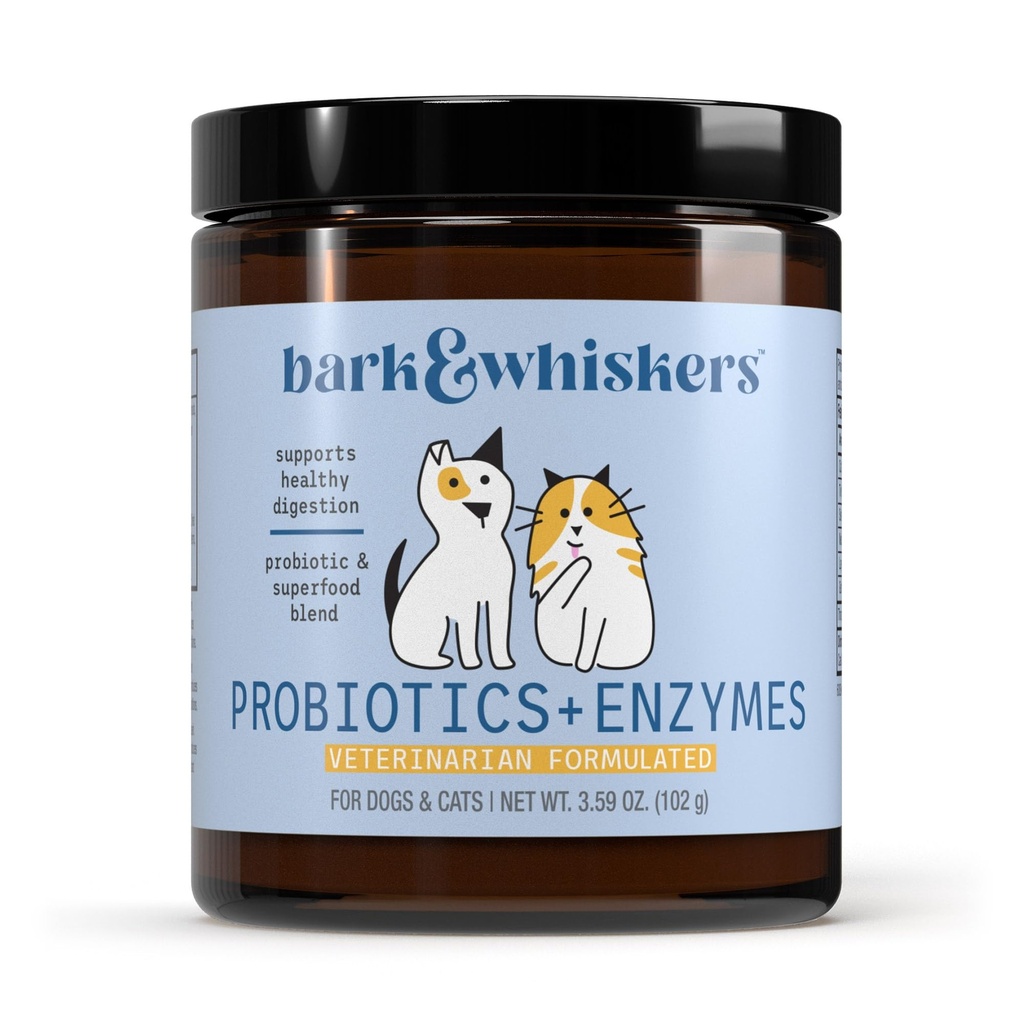 Bark & Whiskers Probiootikumid + ensüümid - toetab seedetrakti tervist ja immuunsüsteemi - probiootiline täiendus kassidele ja koertele - 60 Scoops